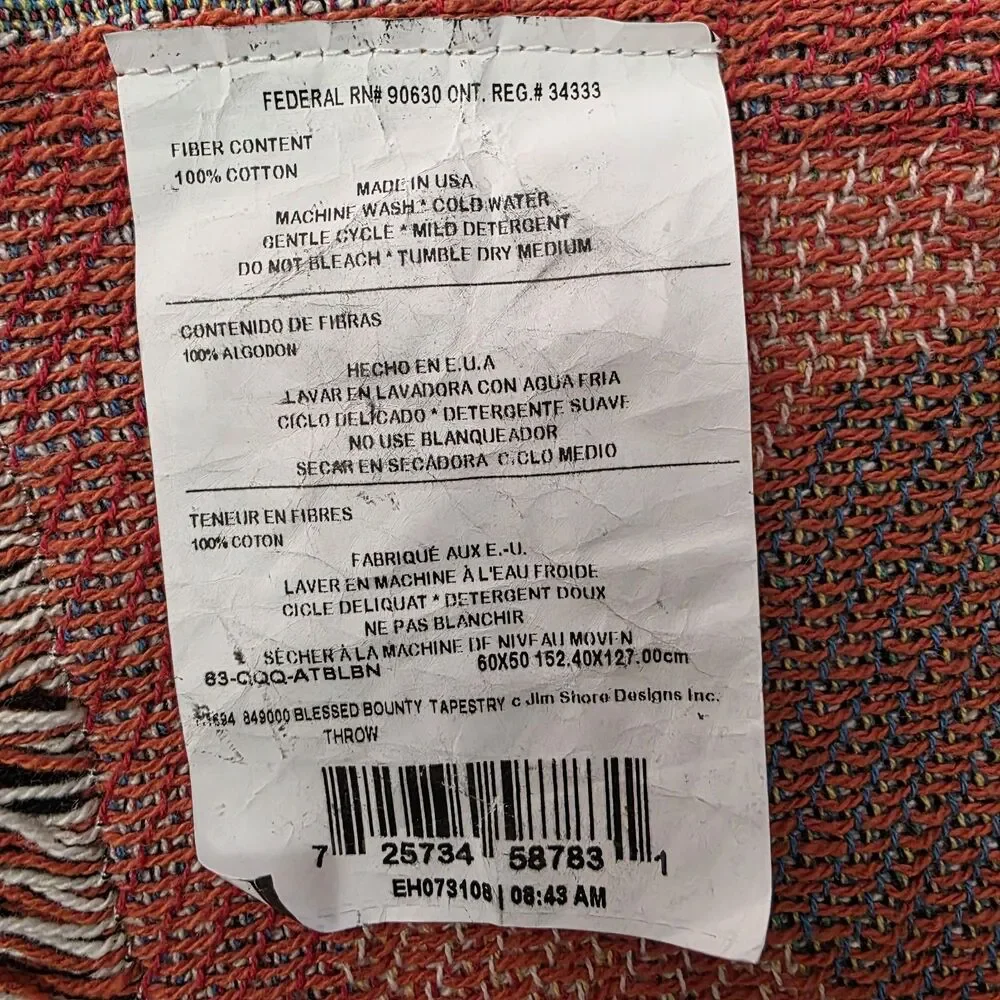 Jim Shore Tapestry Throw Harvest Thanksgiving Blanket 50”x”60” Autumn Fall